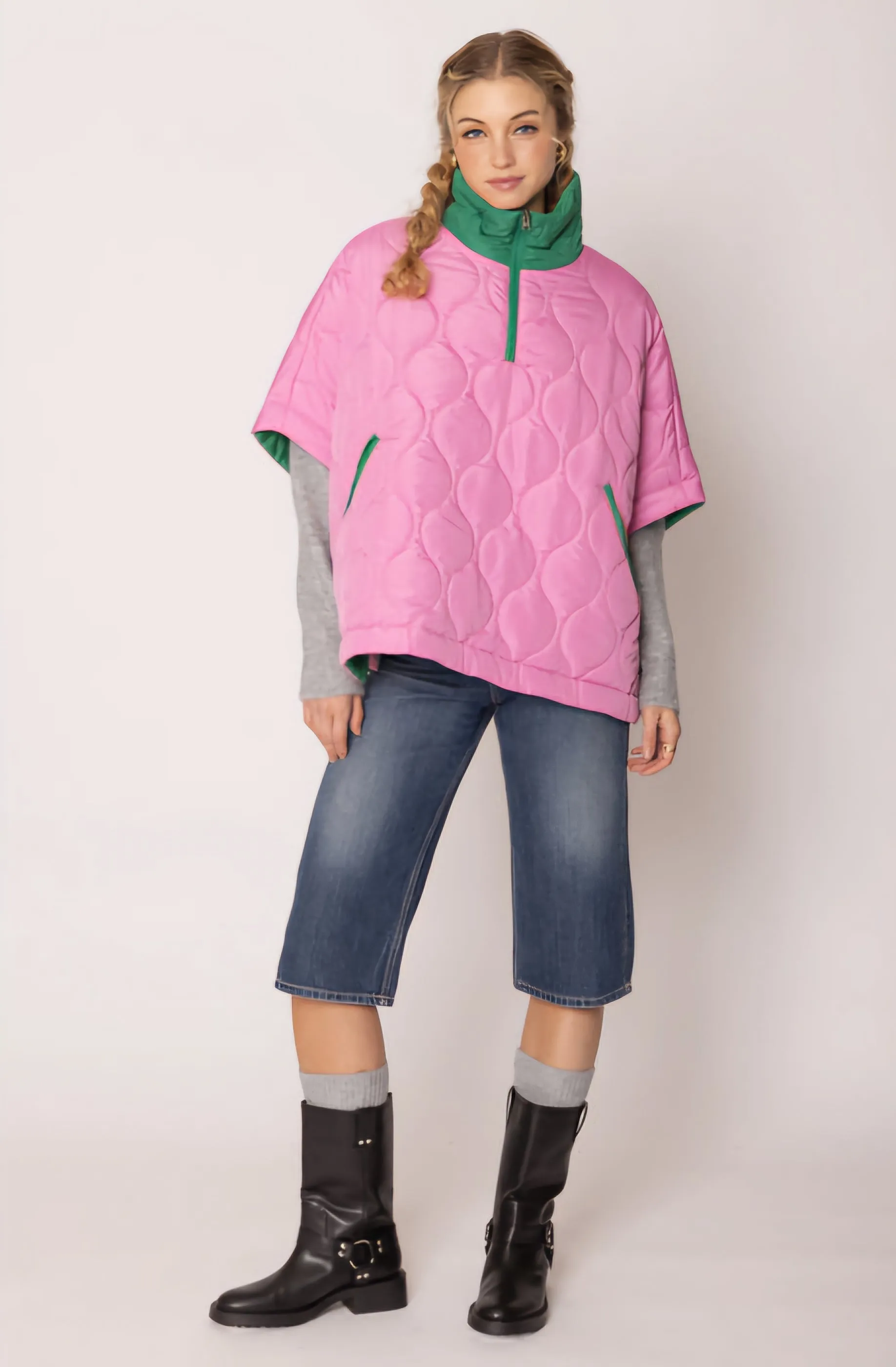 AKA Sorority Quilted Puffer Pink and Green Poncho