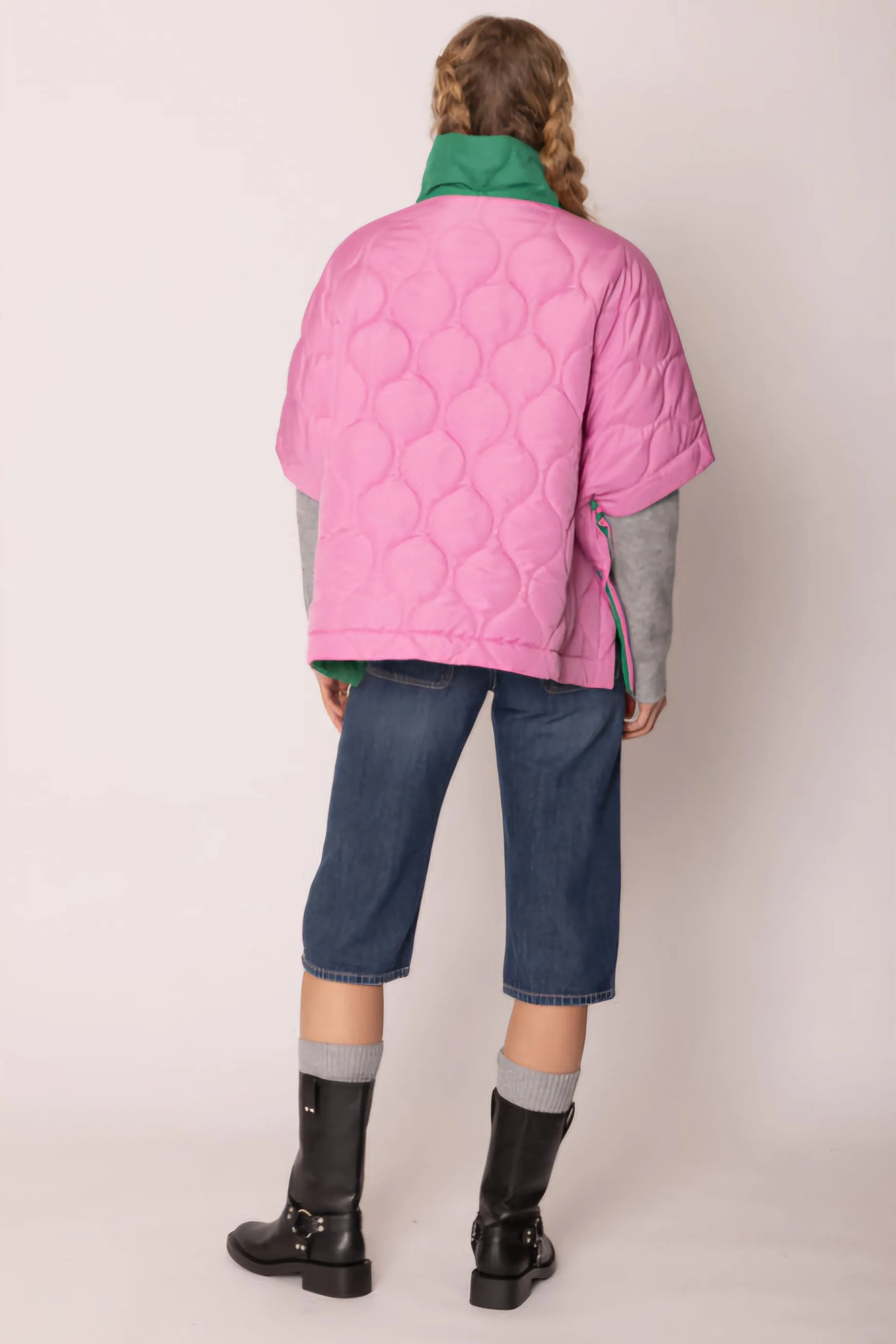 AKA Sorority Quilted Puffer Pink and Green Poncho