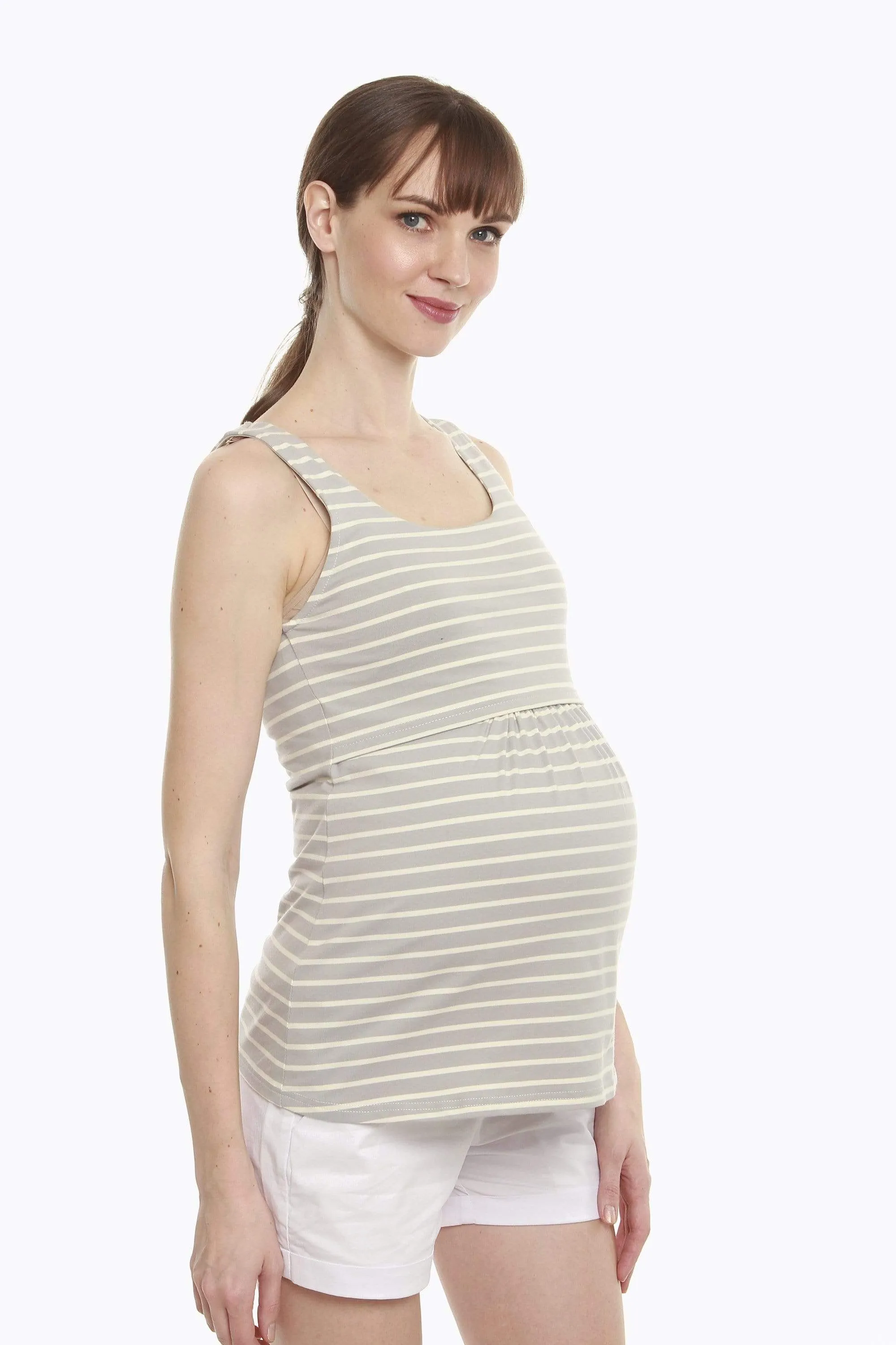 Alicia Baby Doll Nursing Top Grey Stripe