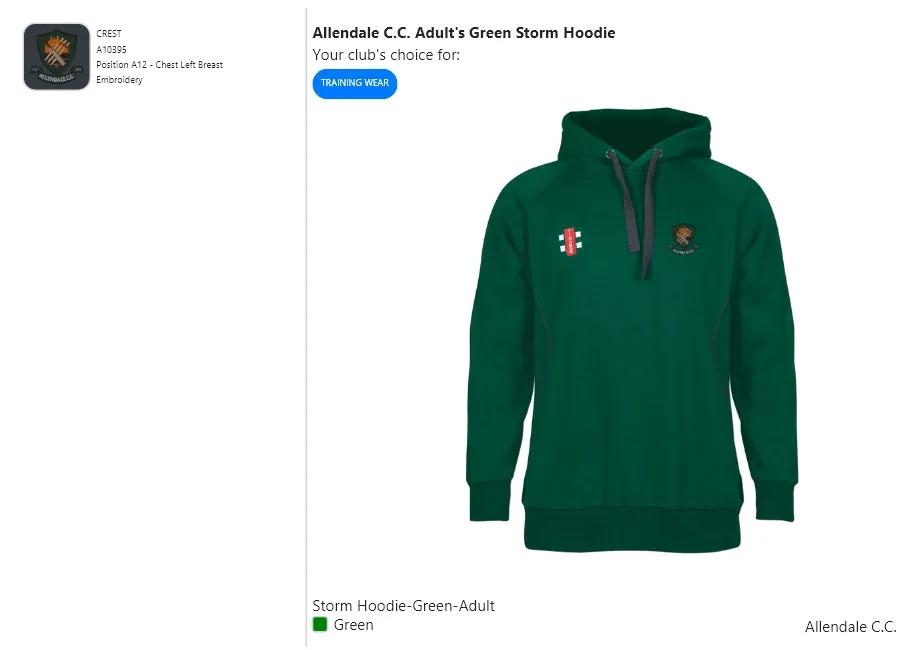 Allendale C.C. Adult's Green Storm Hoodie