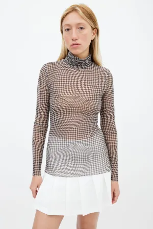 Black & Cream Houndstooth Pattern Long Sleeve Turtleneck