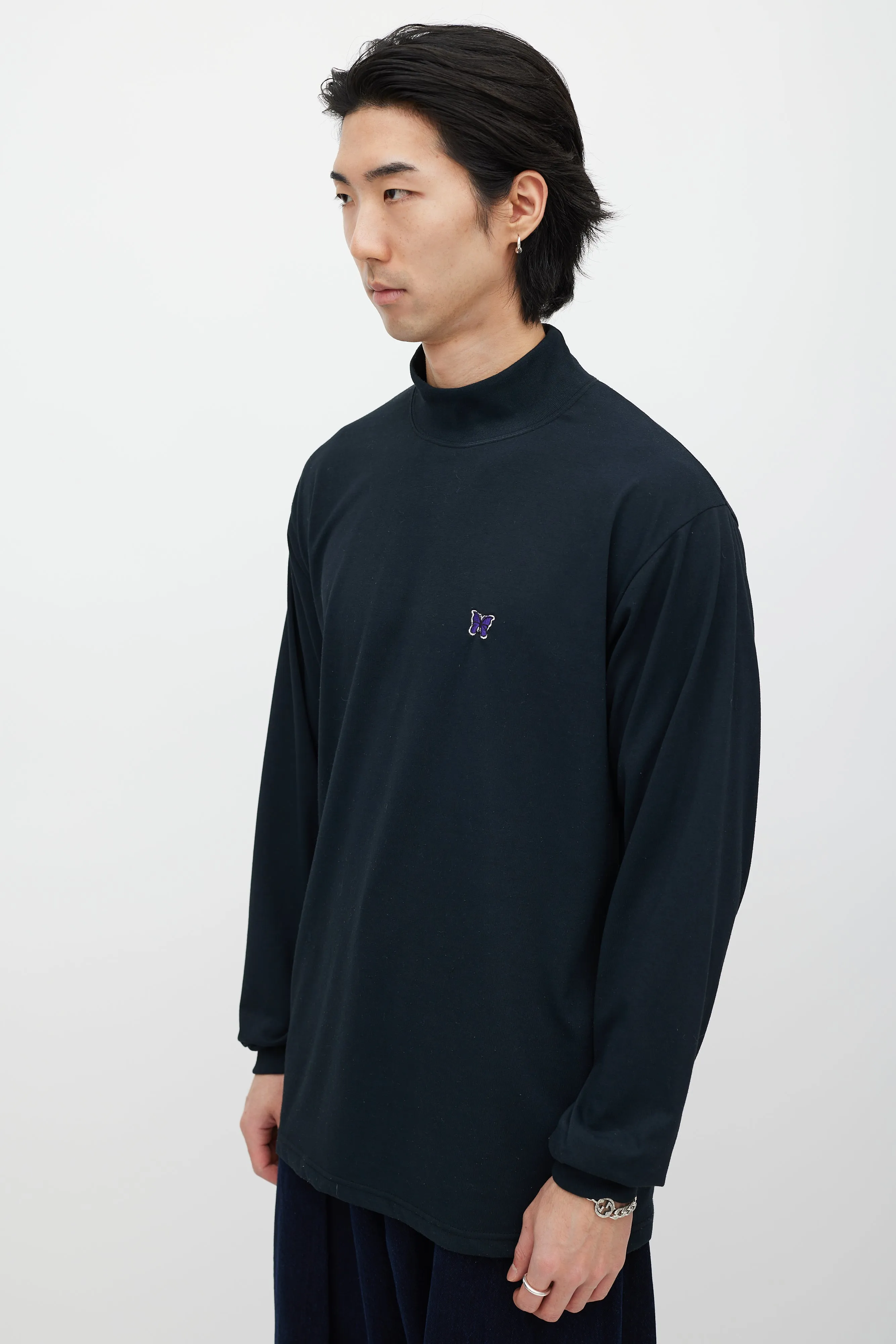 Black & Purple Embroidered Turtleneck