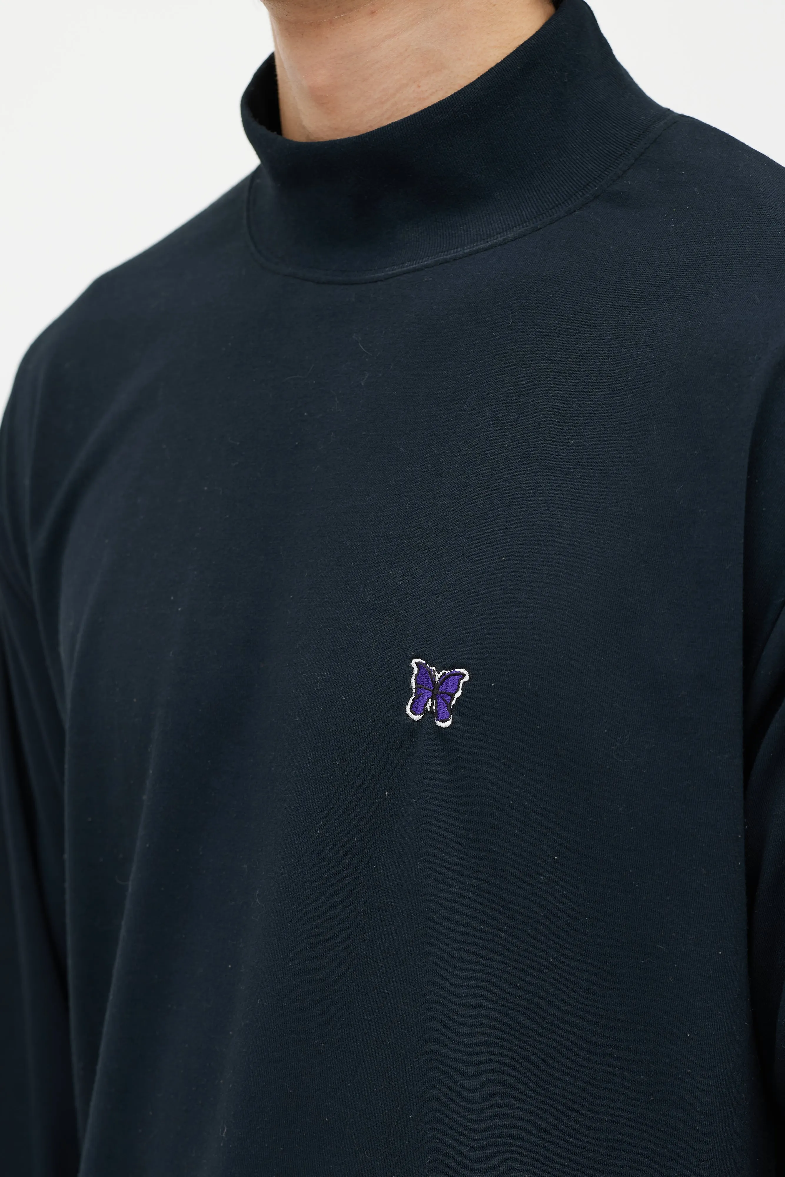 Black & Purple Embroidered Turtleneck