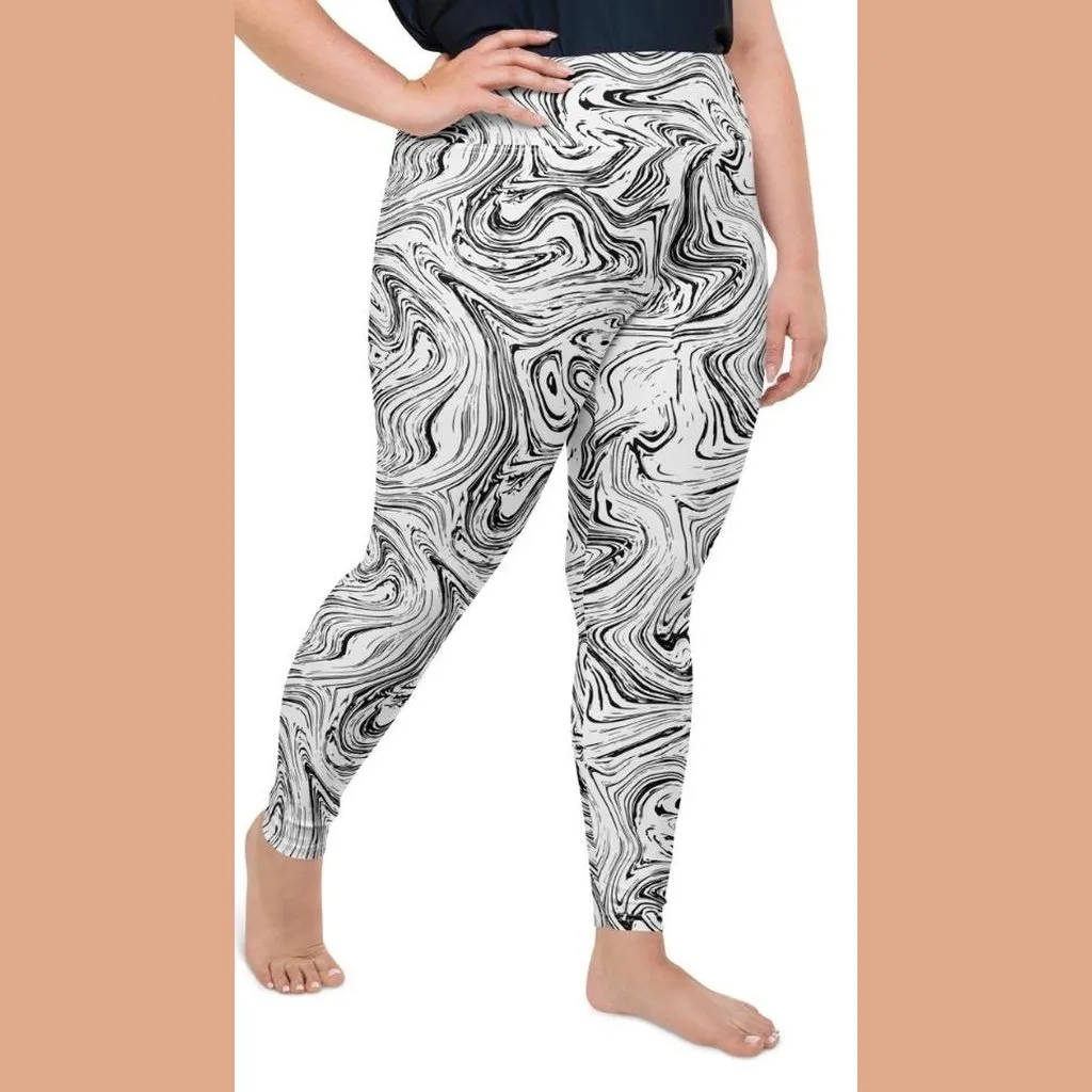 Black & White Marble Plus Size Leggings