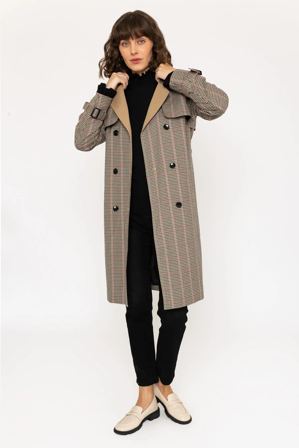 Black Check Trench Coat