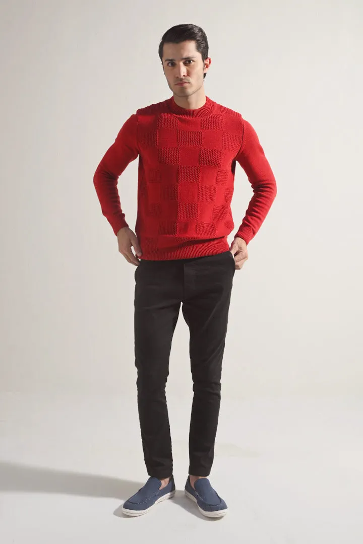 Block Knit Sweater - Maroon