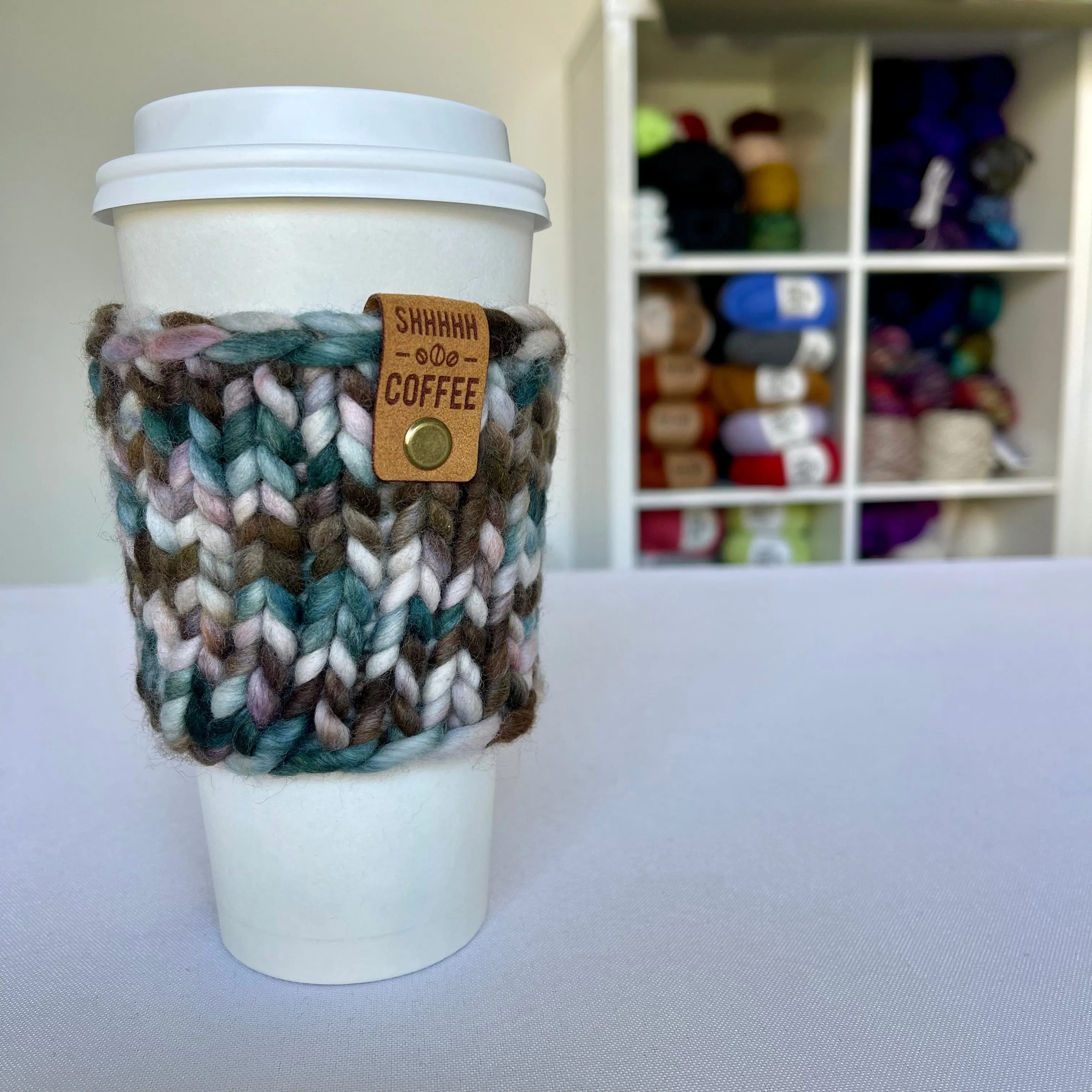 Brown Multi-Color Merino Wool Coffee Cozy