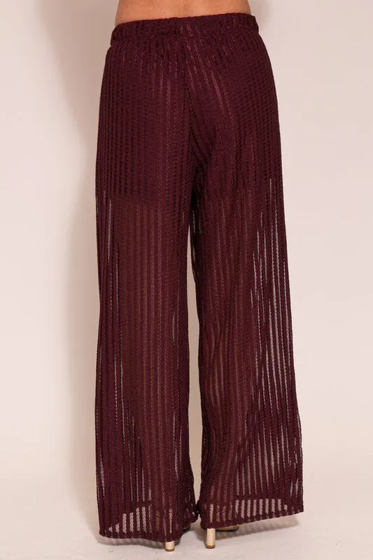 Burgundy Set-Vacay Poly Lace Pants