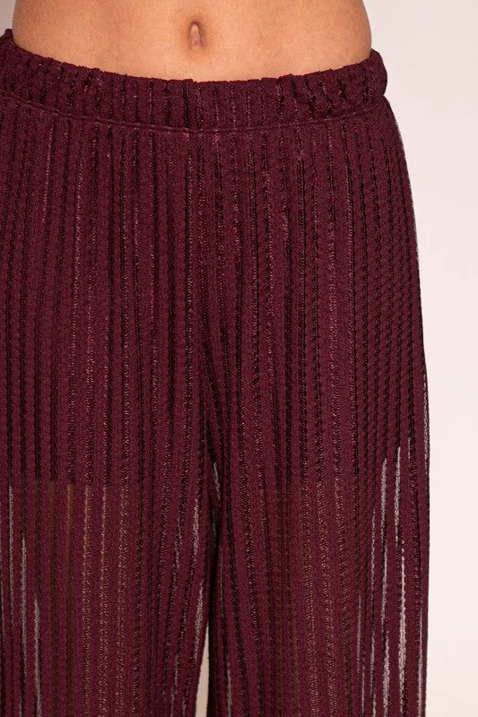 Burgundy Set-Vacay Poly Lace Pants