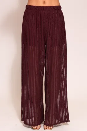 Burgundy Set-Vacay Poly Lace Pants