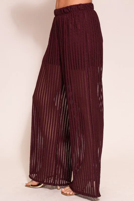 Burgundy Set-Vacay Poly Lace Pants