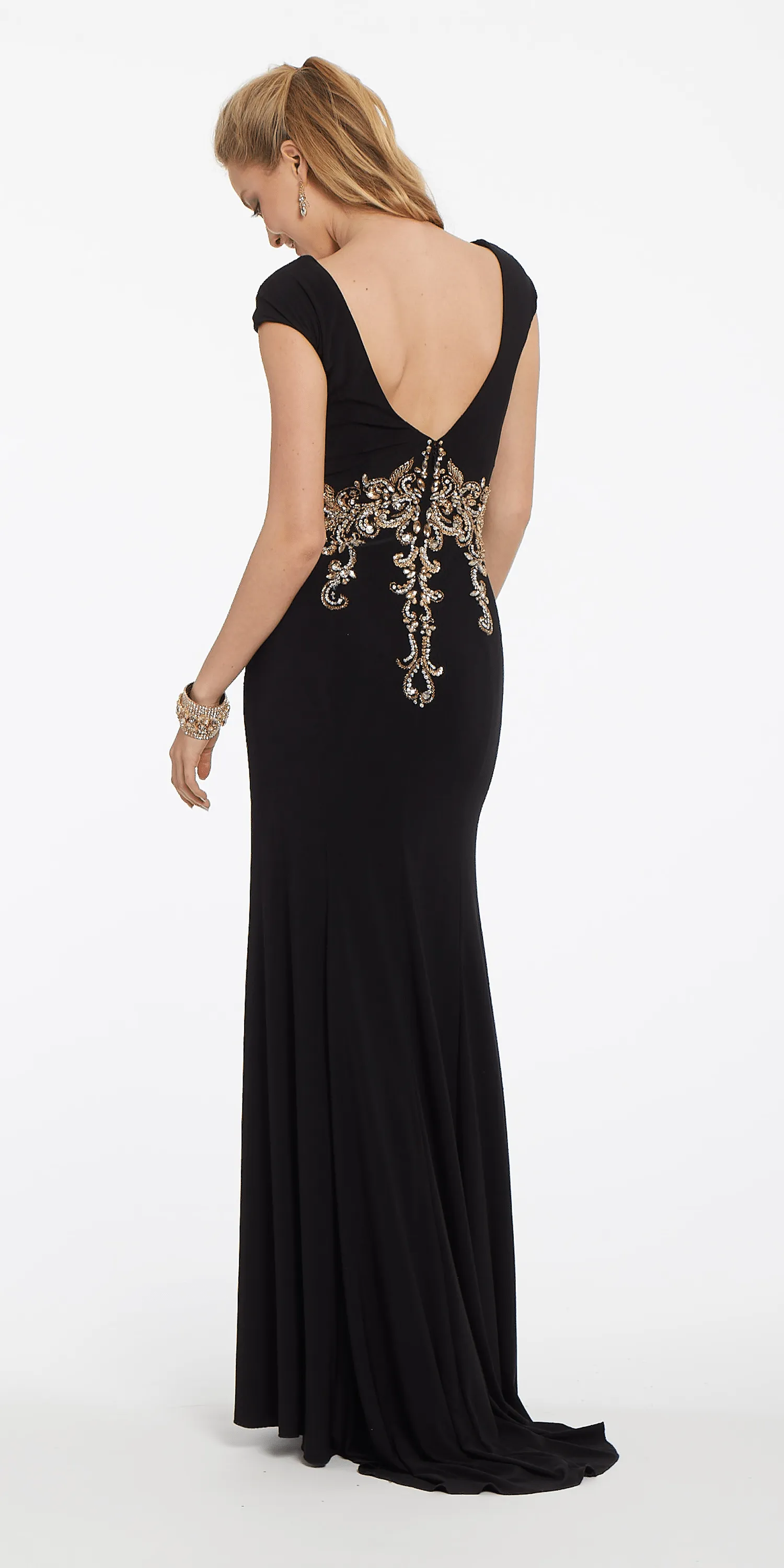 Cap Sleeve Embroidered Bodice Jersey Dress