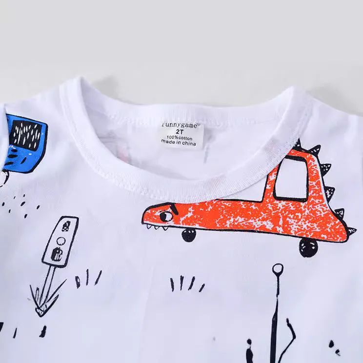 Car Print Short-Sleeved Cotton T-Shirt