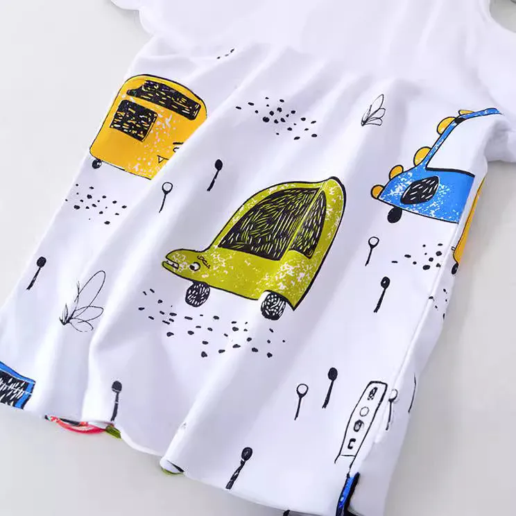 Car Print Short-Sleeved Cotton T-Shirt