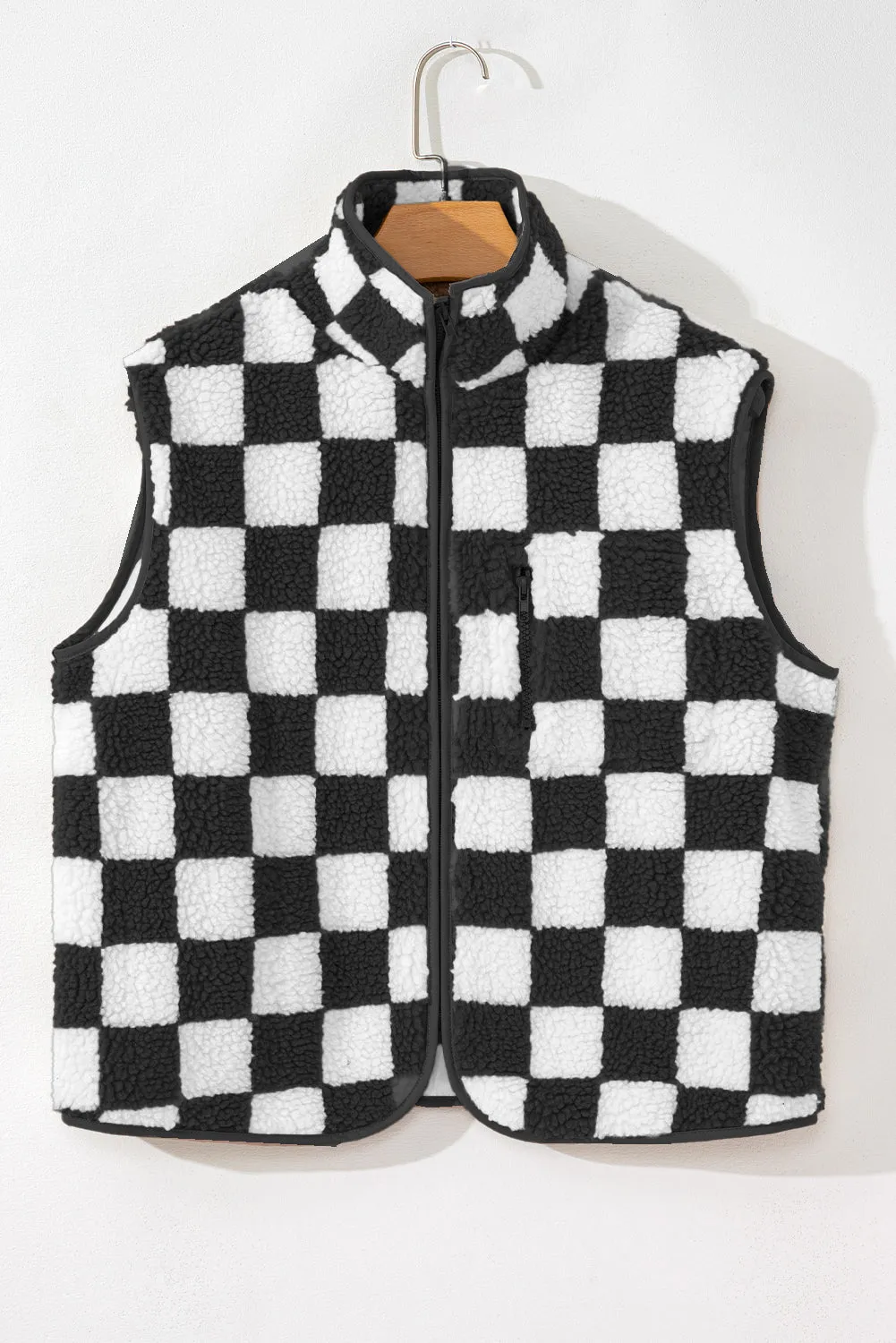 Checkered Sherpa Collared Jacket Vest