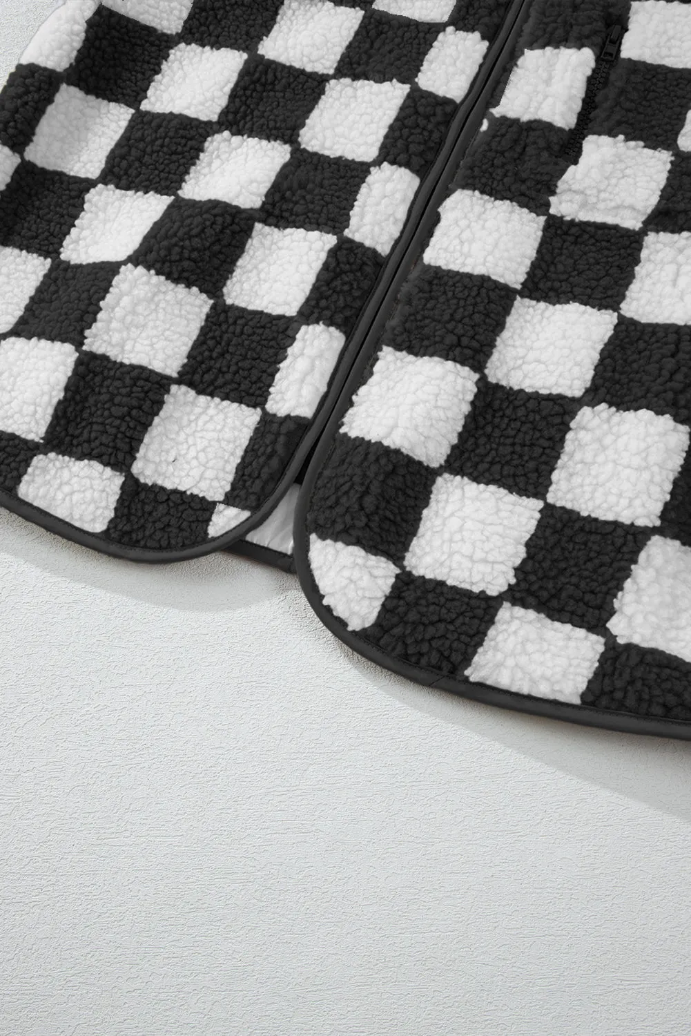 Checkered Sherpa Collared Jacket Vest