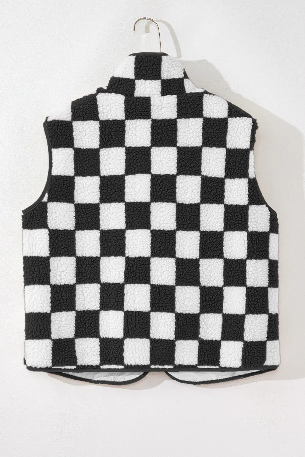 Checkered Sherpa Collared Jacket Vest