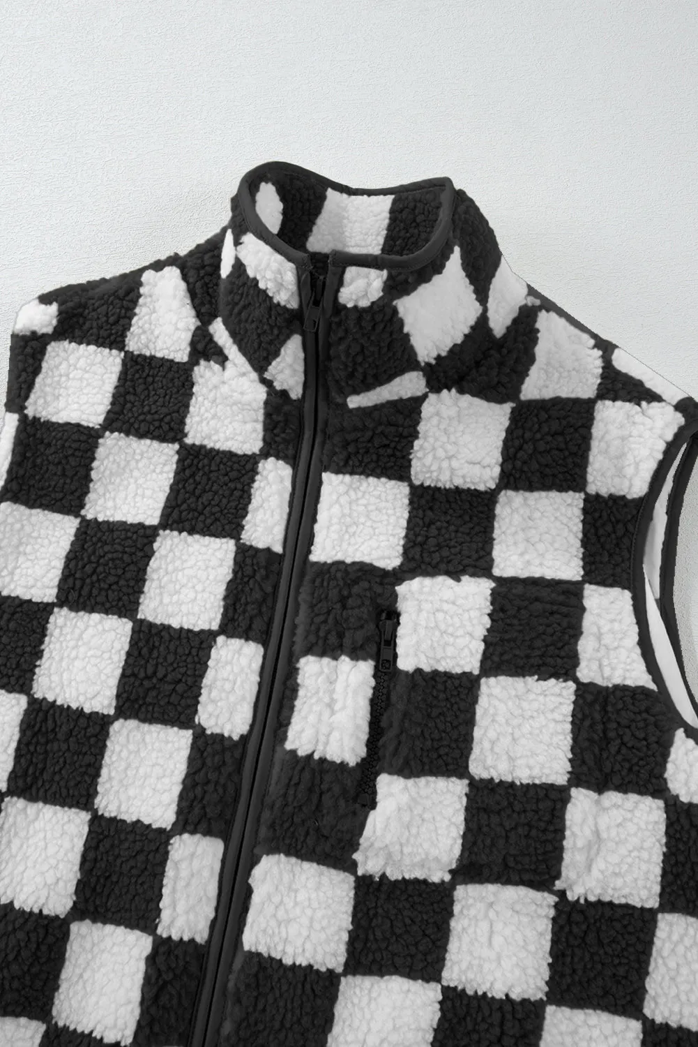 Checkered Sherpa Collared Jacket Vest