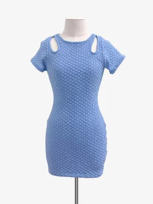 Cheryl Kids Blue Textured Fitted Dress