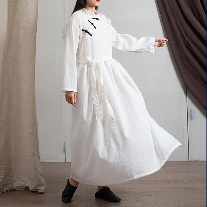 Chinese Mandarin Collar Linen Dress  | Zen