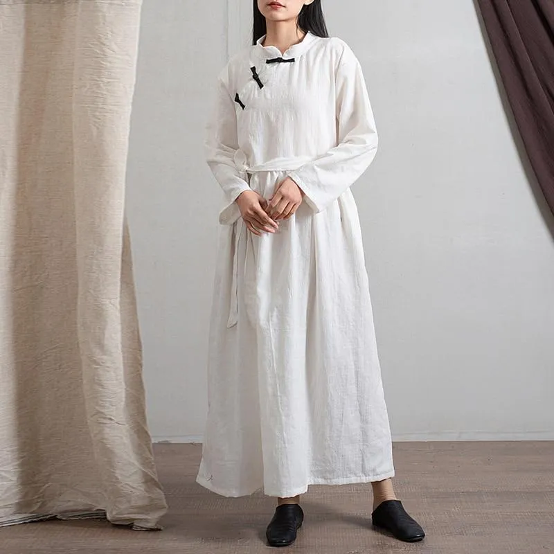 Chinese Mandarin Collar Linen Dress  | Zen