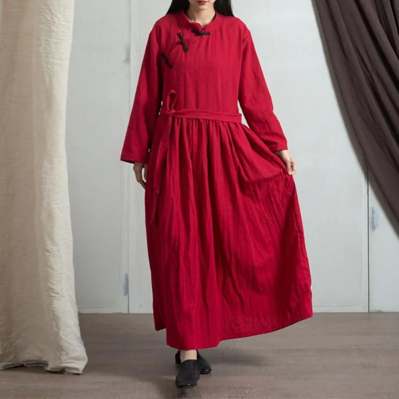 Chinese Mandarin Collar Linen Dress  | Zen