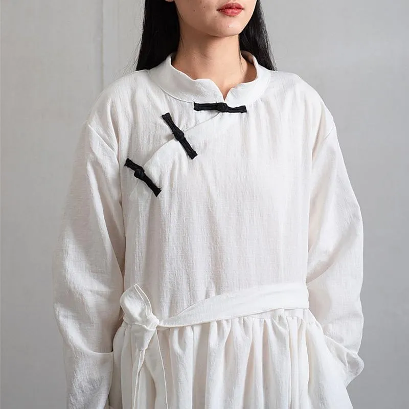 Chinese Mandarin Collar Linen Dress  | Zen