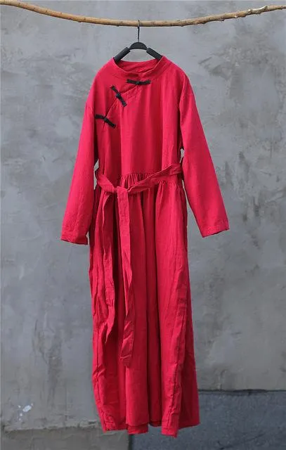 Chinese Mandarin Collar Linen Dress  | Zen