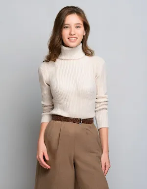 Cream White Soft Knit Turtleneck Sweater