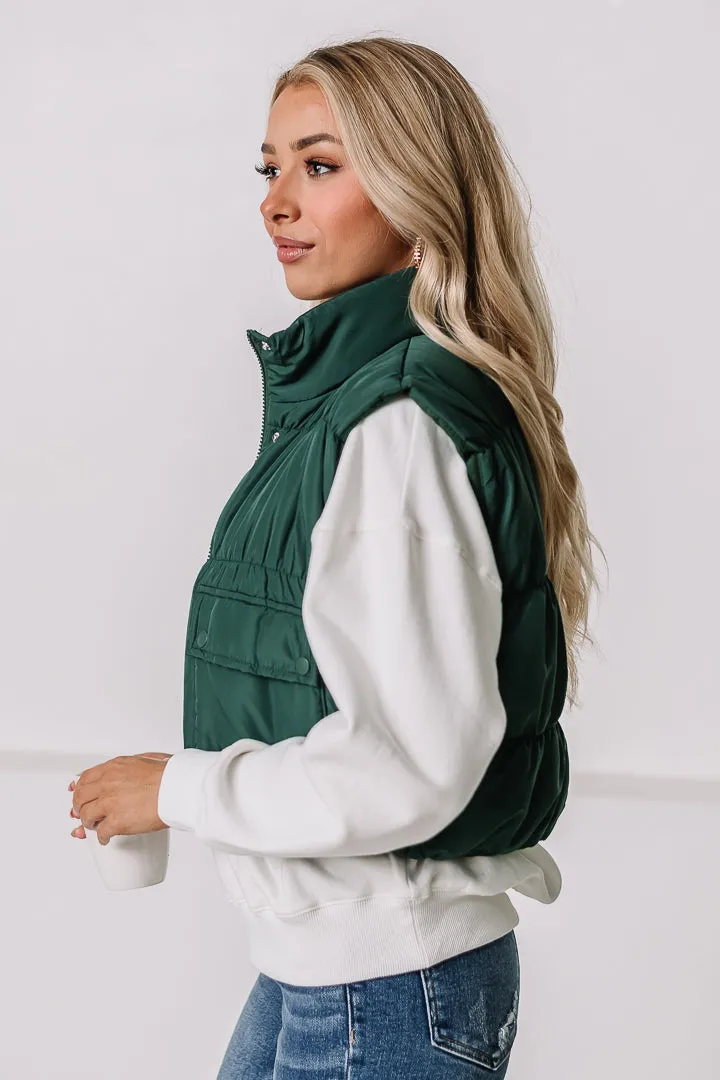 Cropped Cargo Puffer Vest | Hunter Green