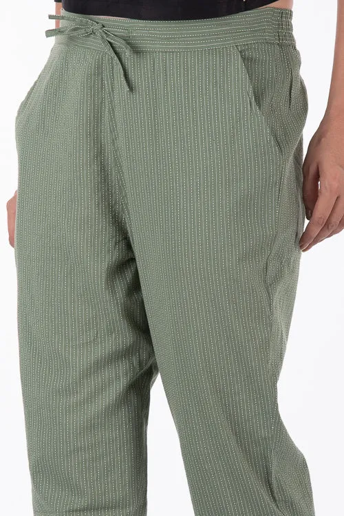 Dharan "Kantha Narrow Pants" Rusty Green Woven Pants