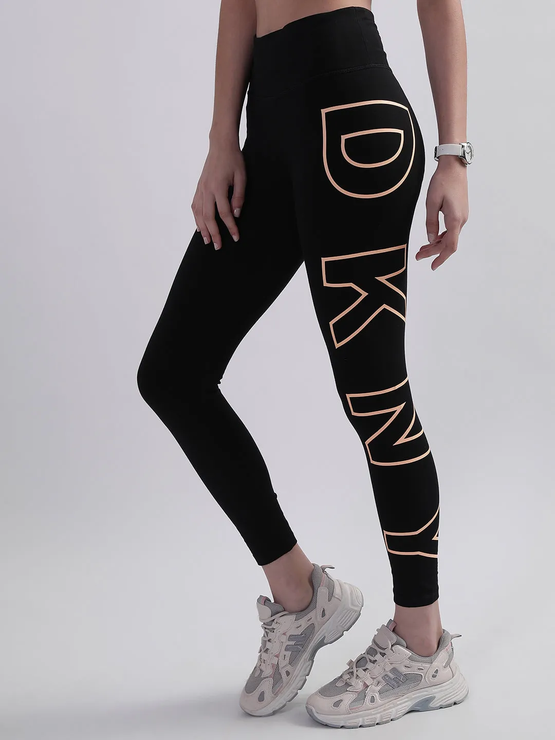 DKNY Women Peach Solid Fitted Leggings