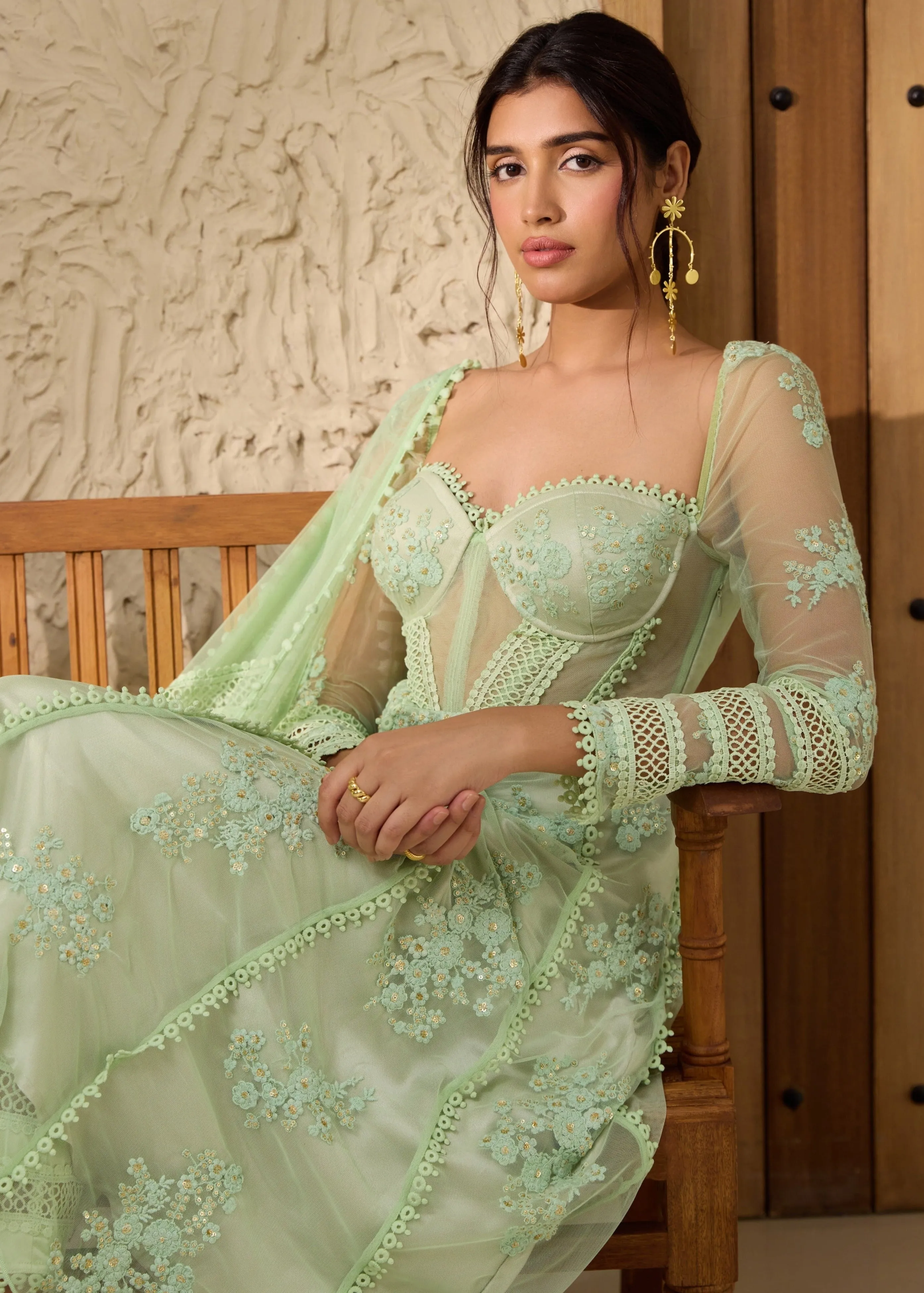 Fariha Green Embroidered Corset Anarkali Suit Set