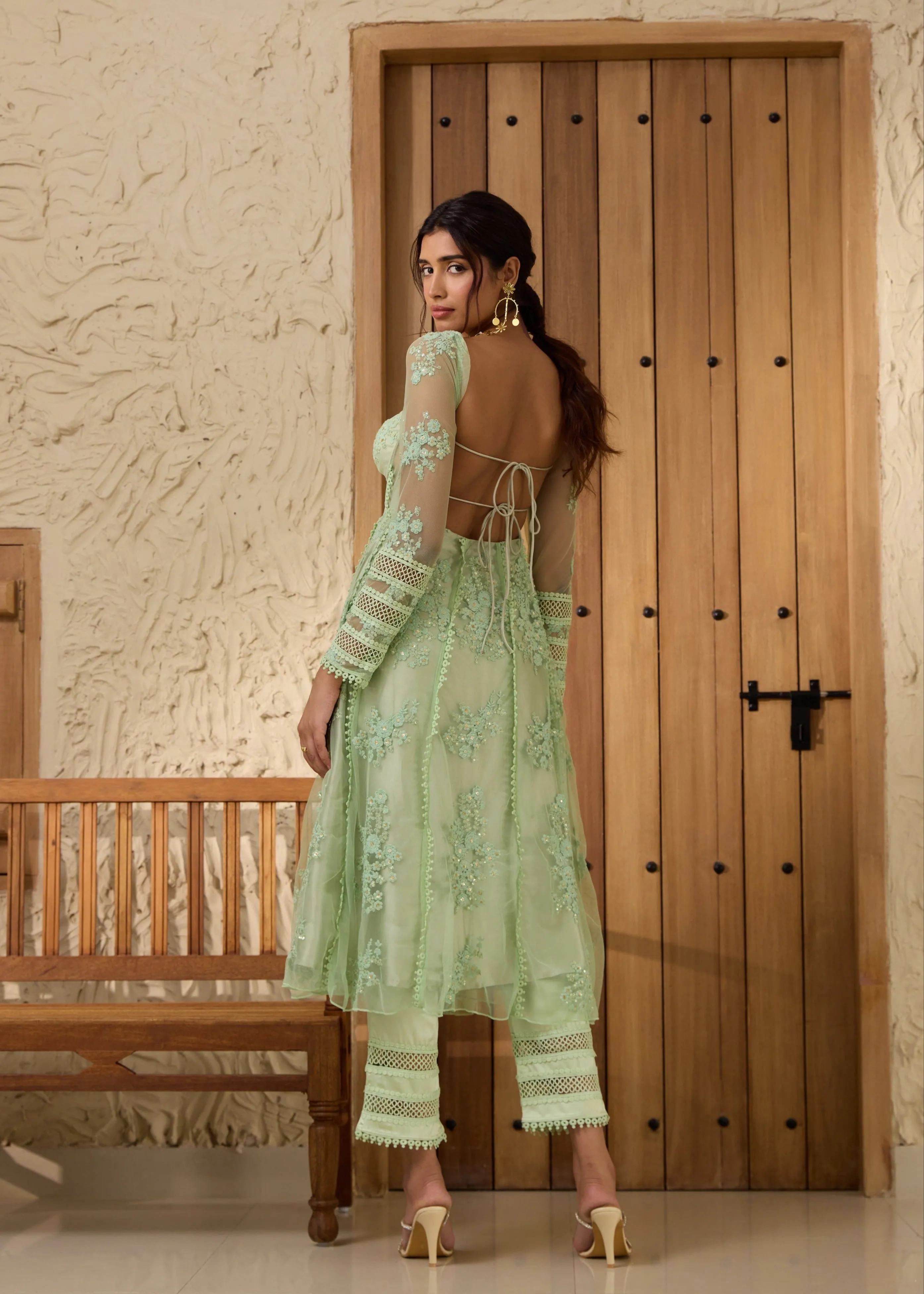 Fariha Green Embroidered Corset Anarkali Suit Set