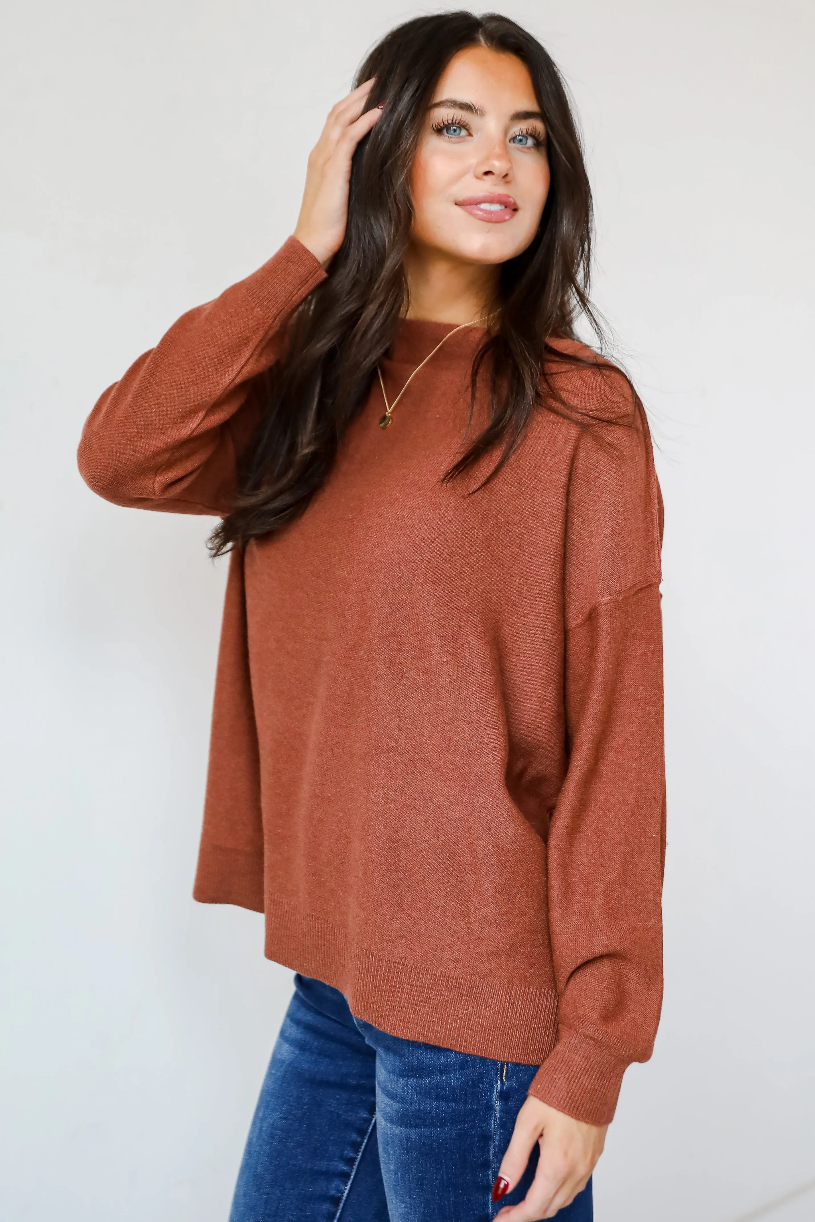 FINAL SALE - Cozy Vibes Brick Lightweight Knit Sweater