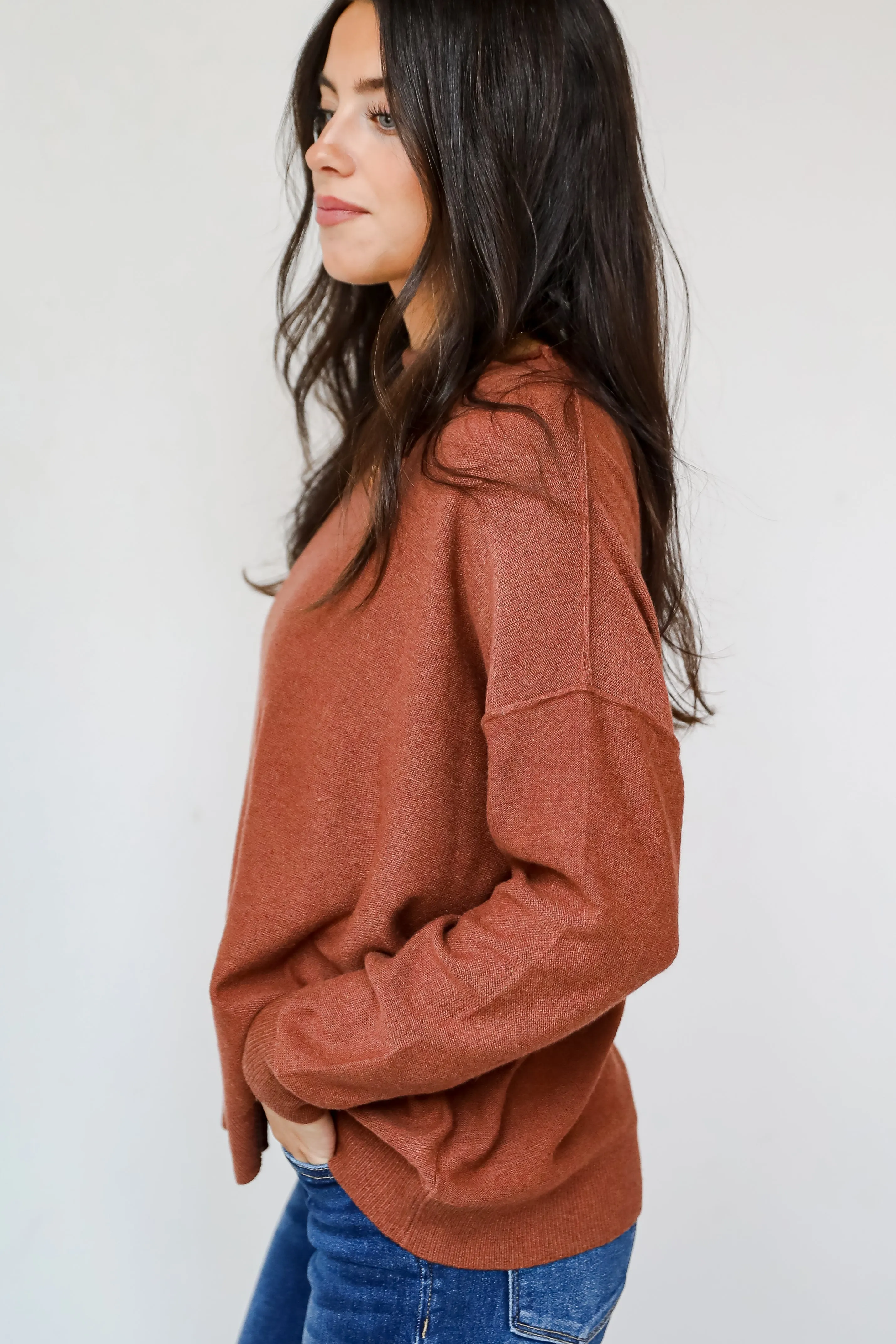 FINAL SALE - Cozy Vibes Brick Lightweight Knit Sweater