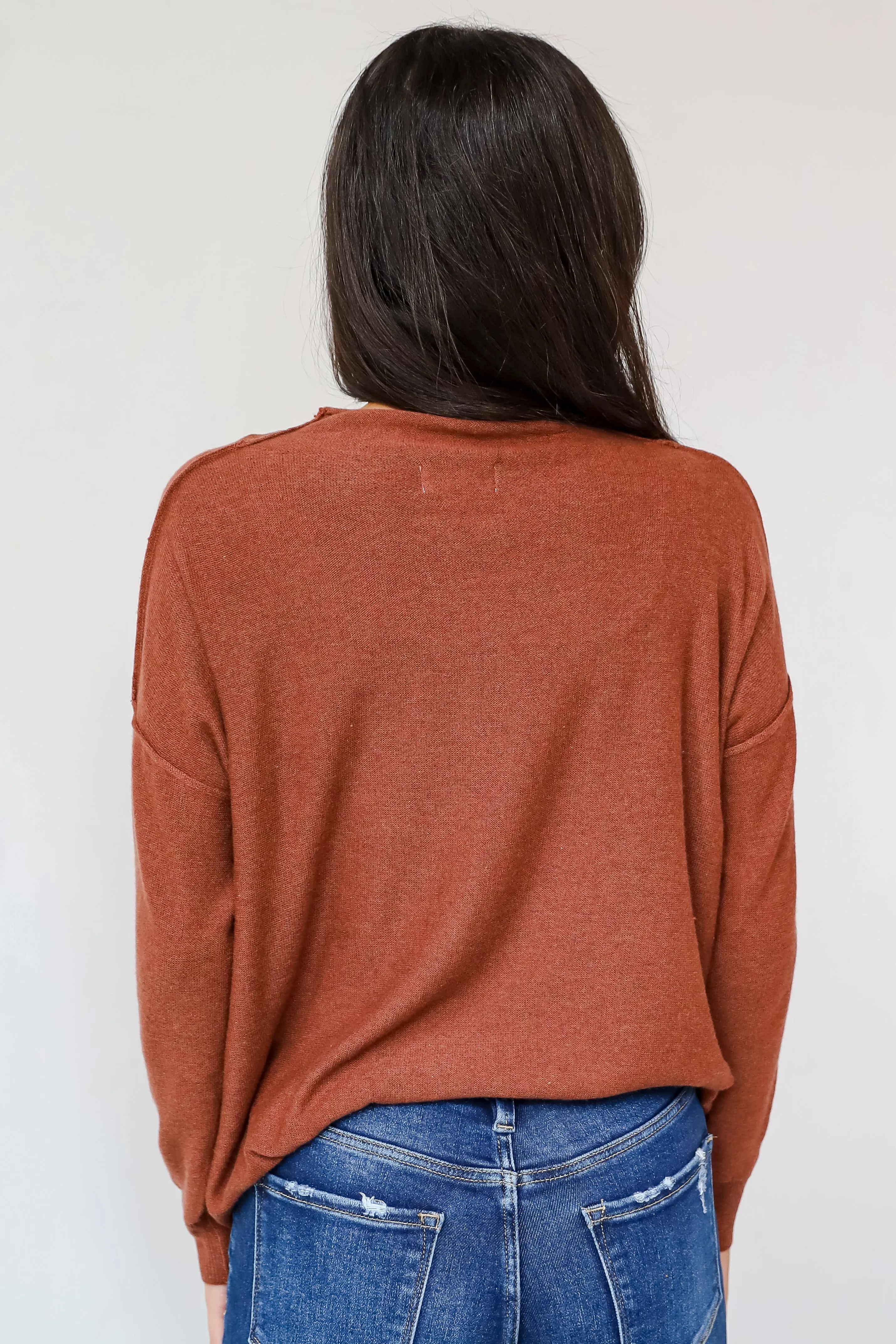 FINAL SALE - Cozy Vibes Brick Lightweight Knit Sweater