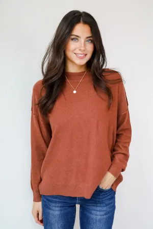 FINAL SALE - Cozy Vibes Brick Lightweight Knit Sweater