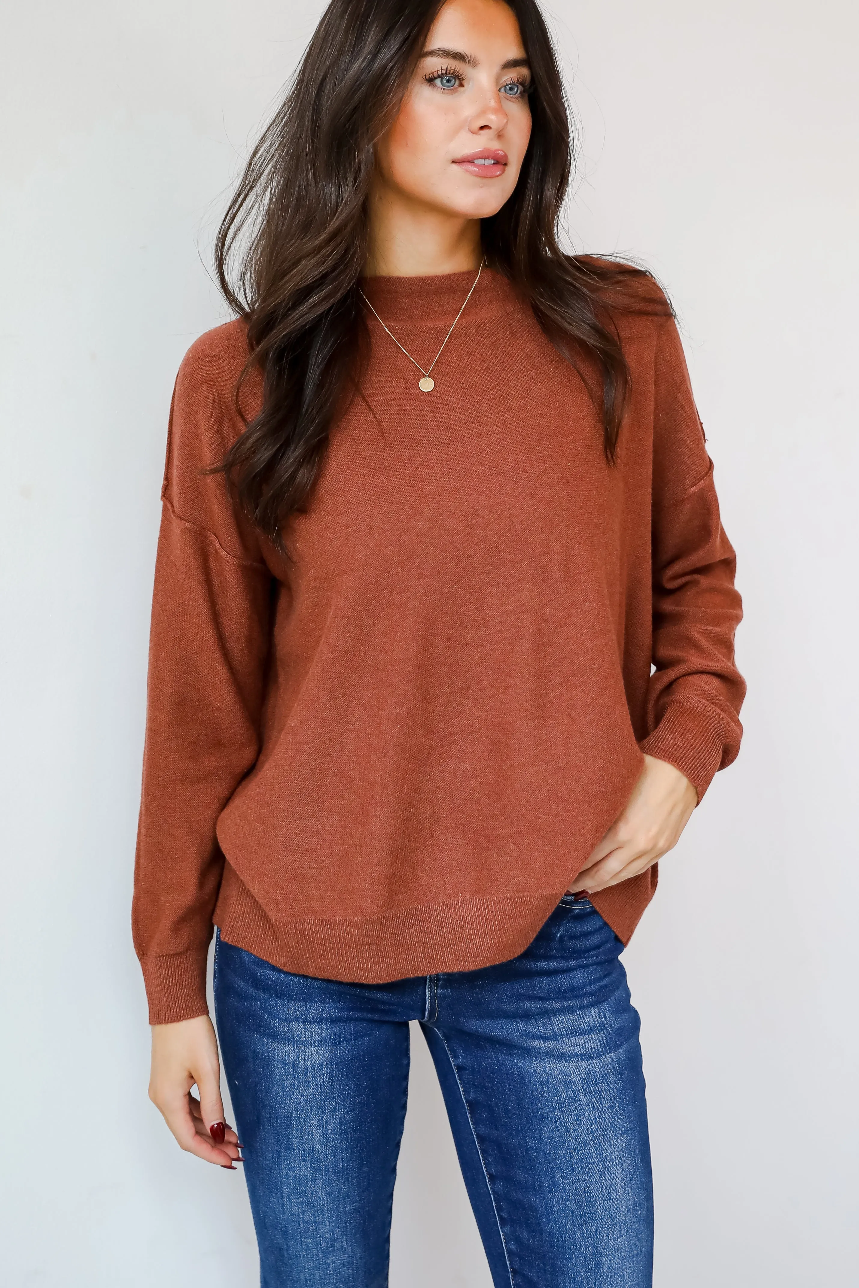 FINAL SALE - Cozy Vibes Brick Lightweight Knit Sweater