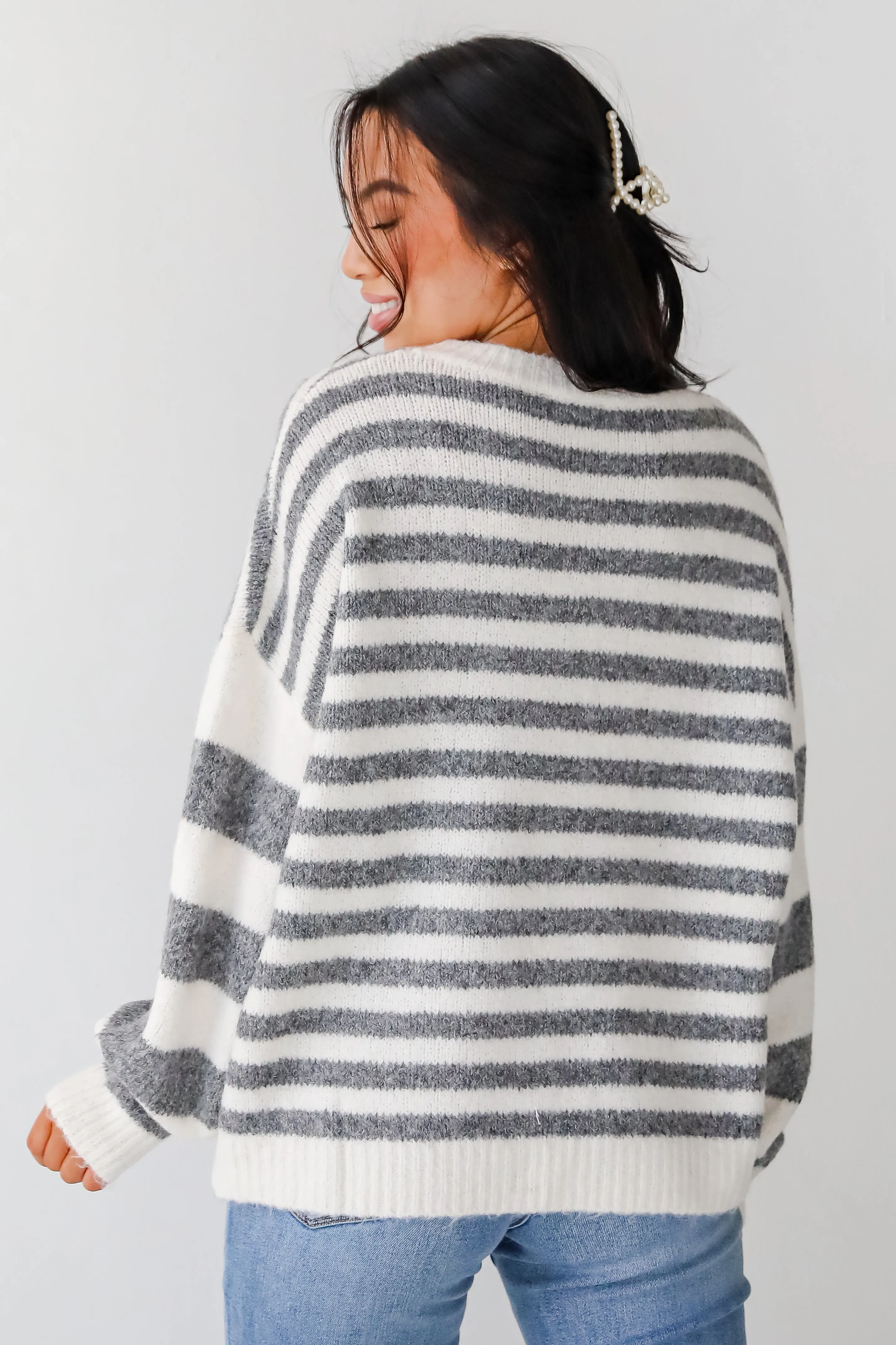 FINAL SALE - Toasty Instinct Ivory Striped Oversized Sweater