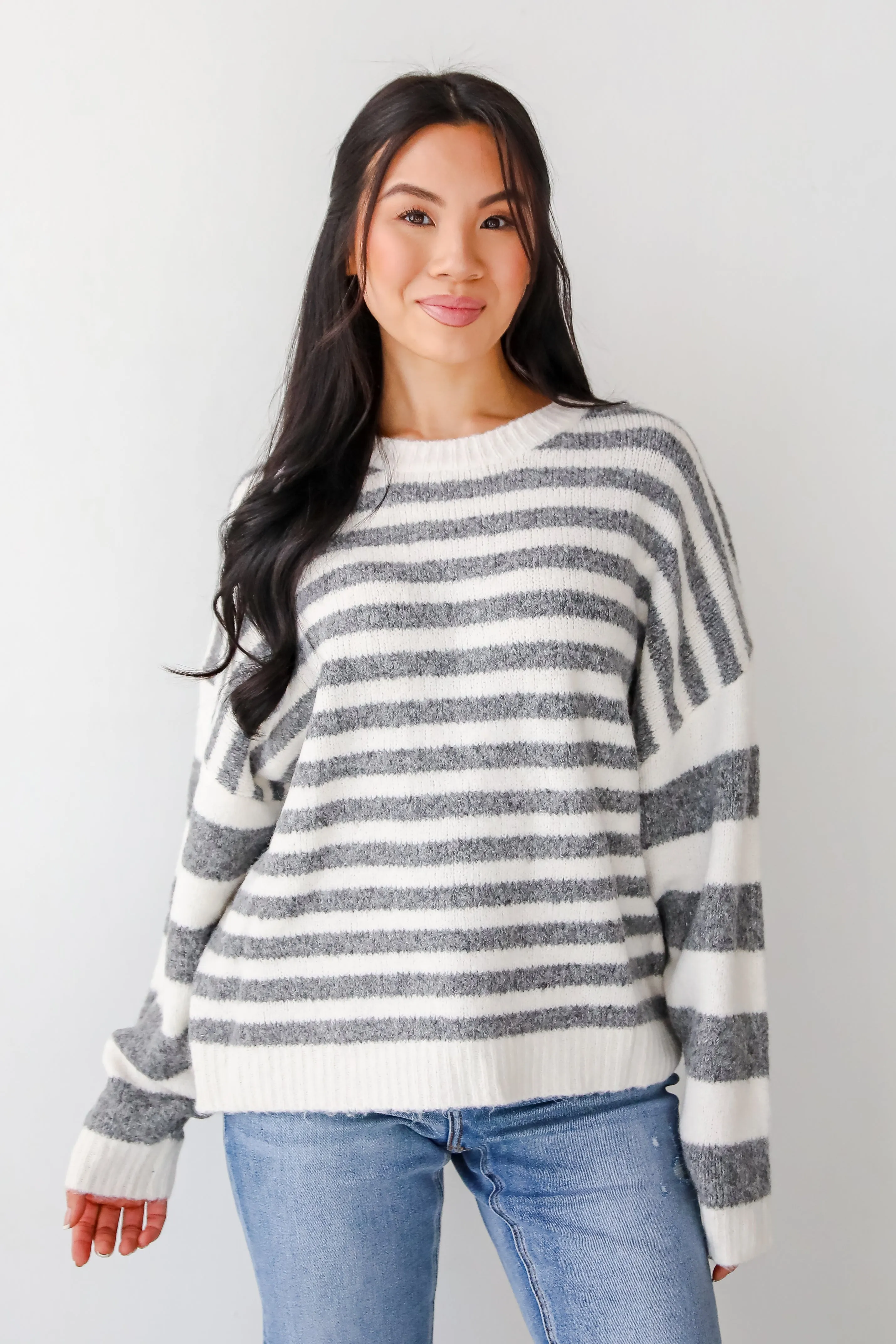 FINAL SALE - Toasty Instinct Ivory Striped Oversized Sweater