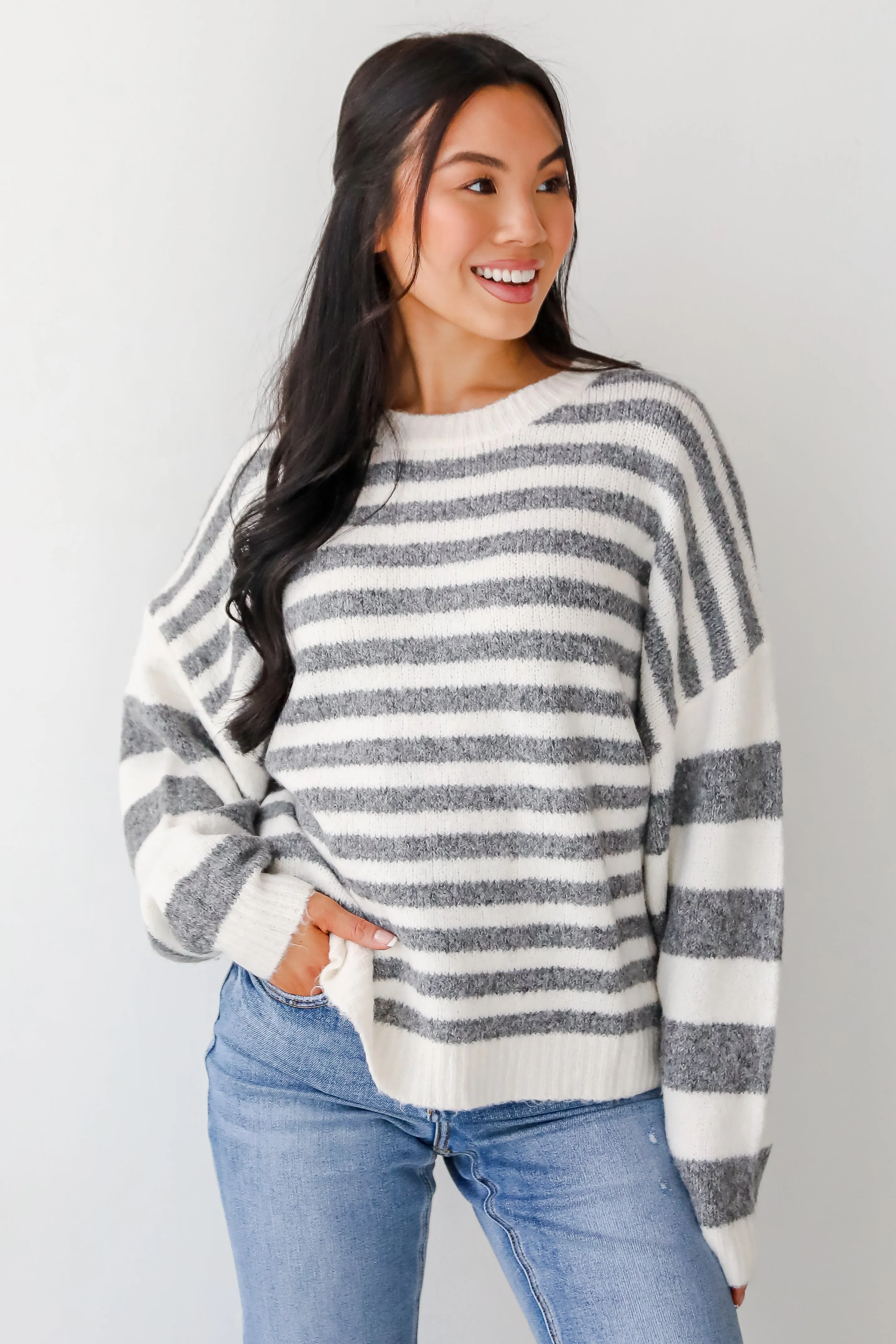 FINAL SALE - Toasty Instinct Ivory Striped Oversized Sweater