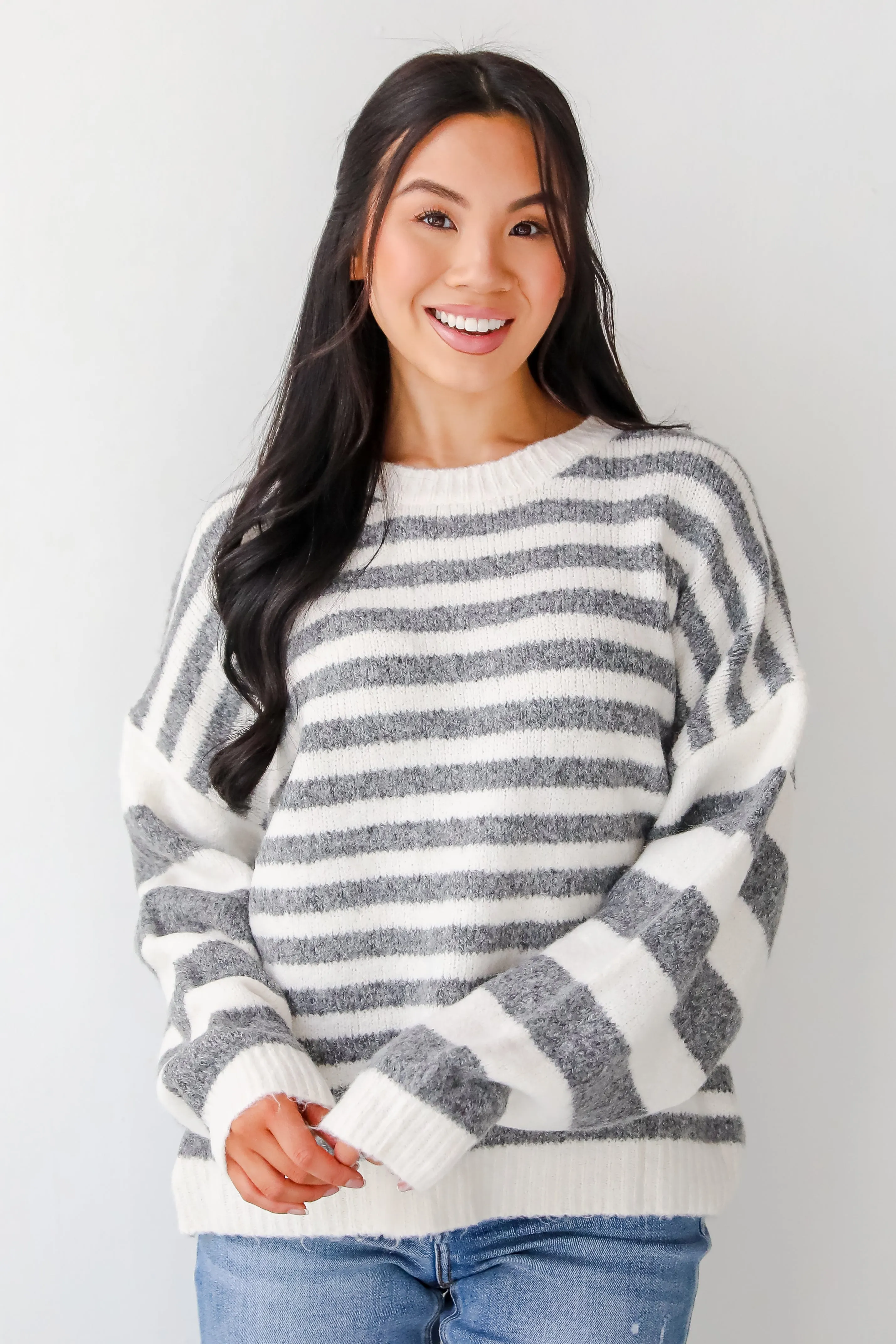 FINAL SALE - Toasty Instinct Ivory Striped Oversized Sweater