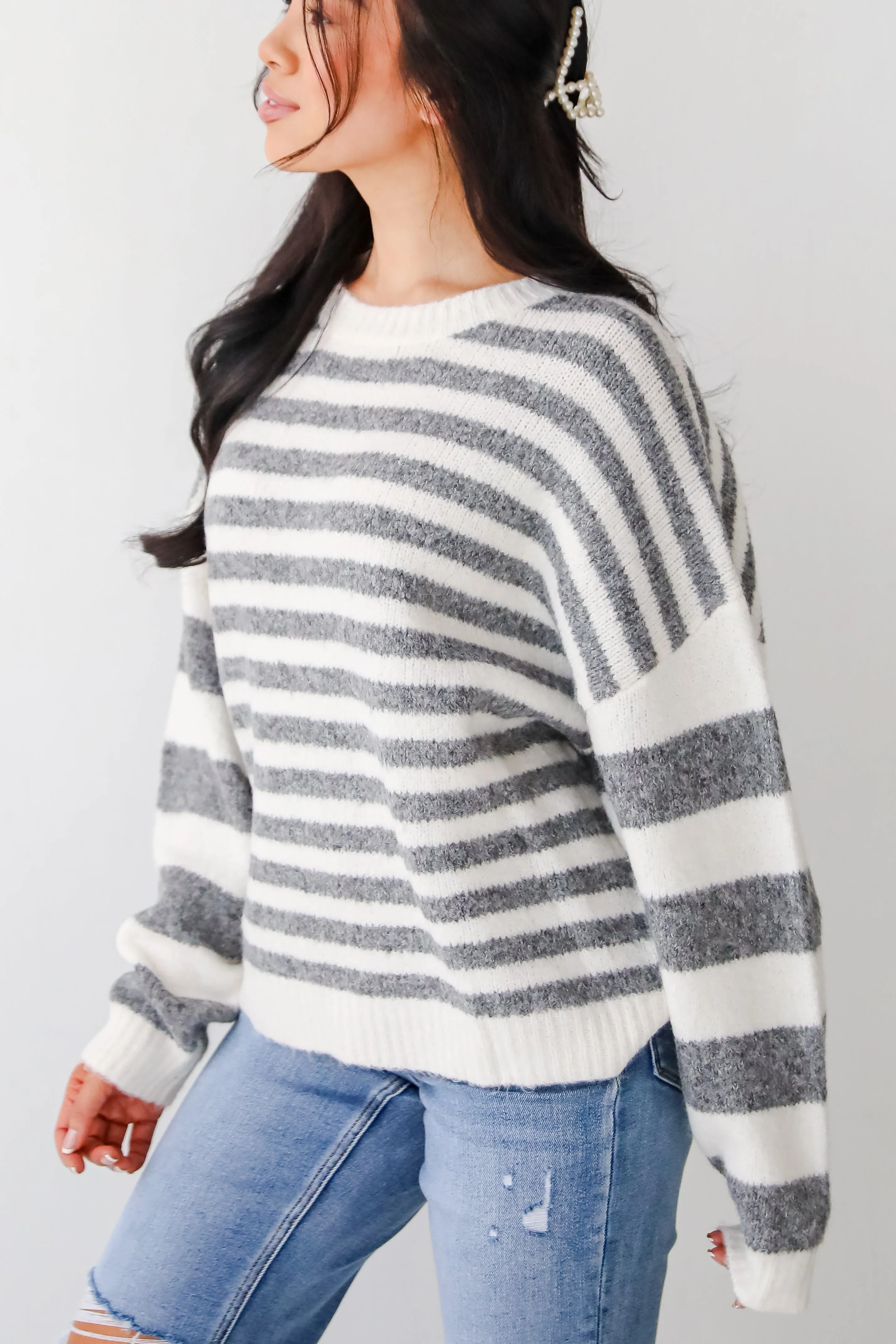 FINAL SALE - Toasty Instinct Ivory Striped Oversized Sweater