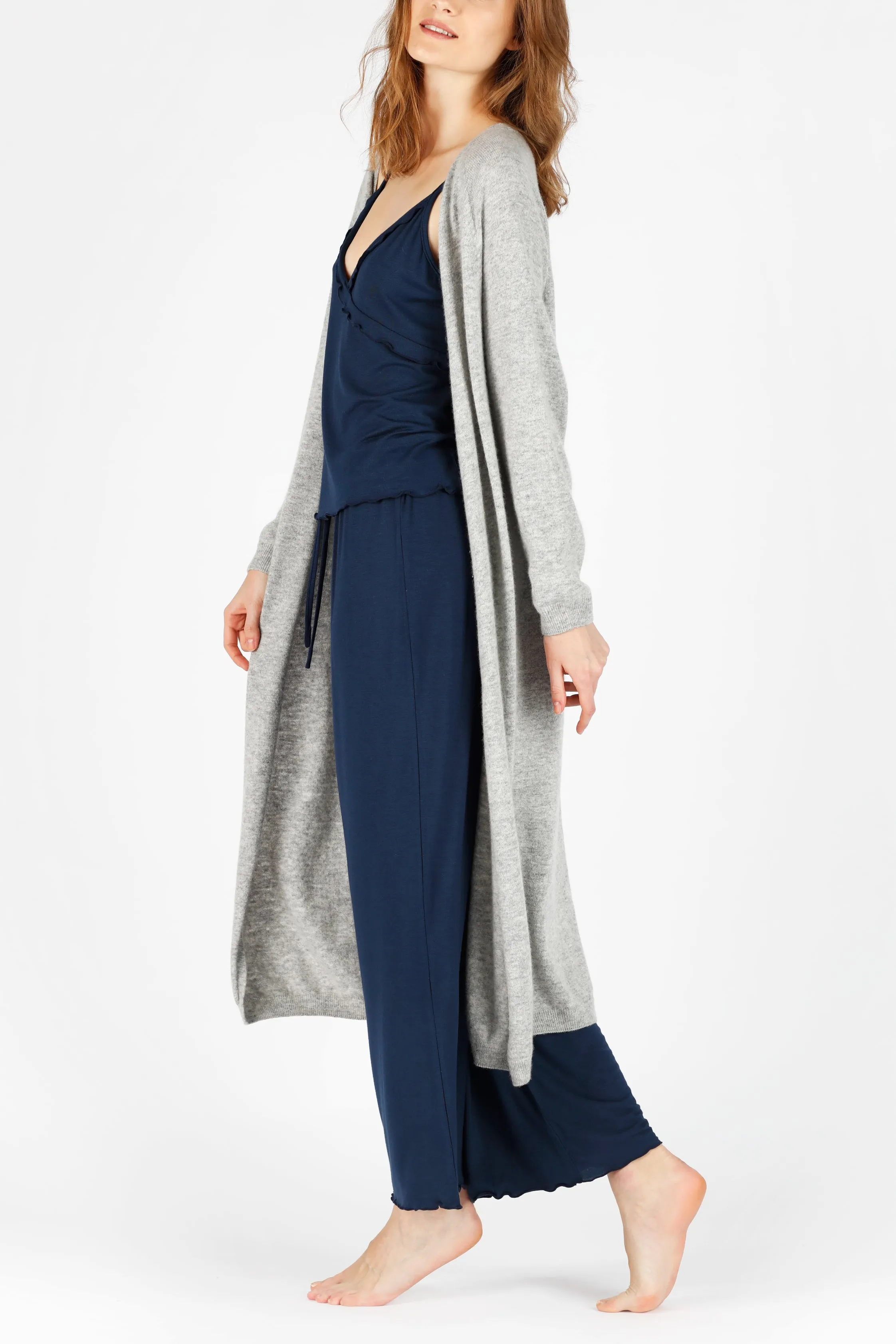 Grey 3D-printed Cashmere Long Cardigan