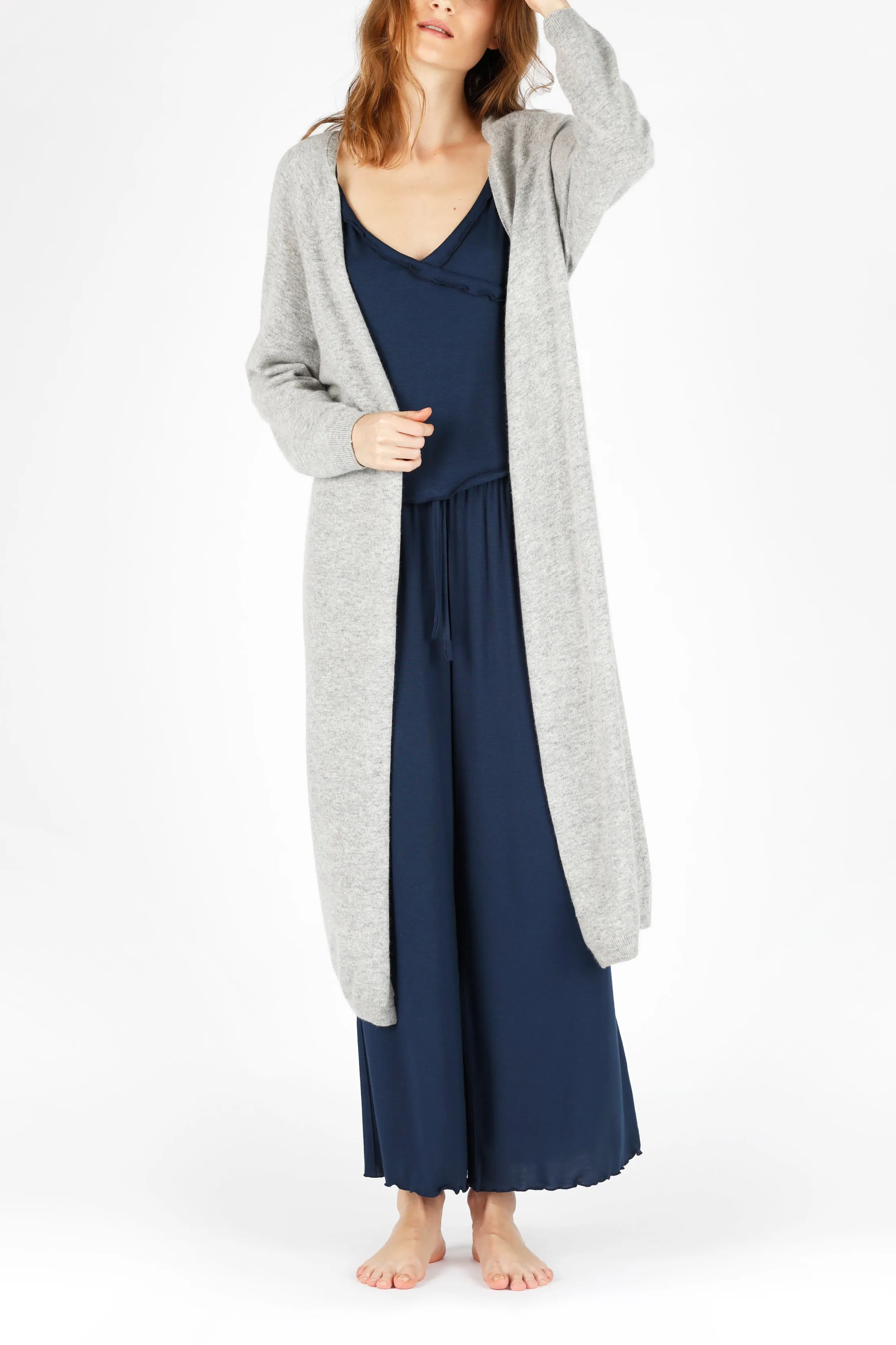 Grey 3D-printed Cashmere Long Cardigan