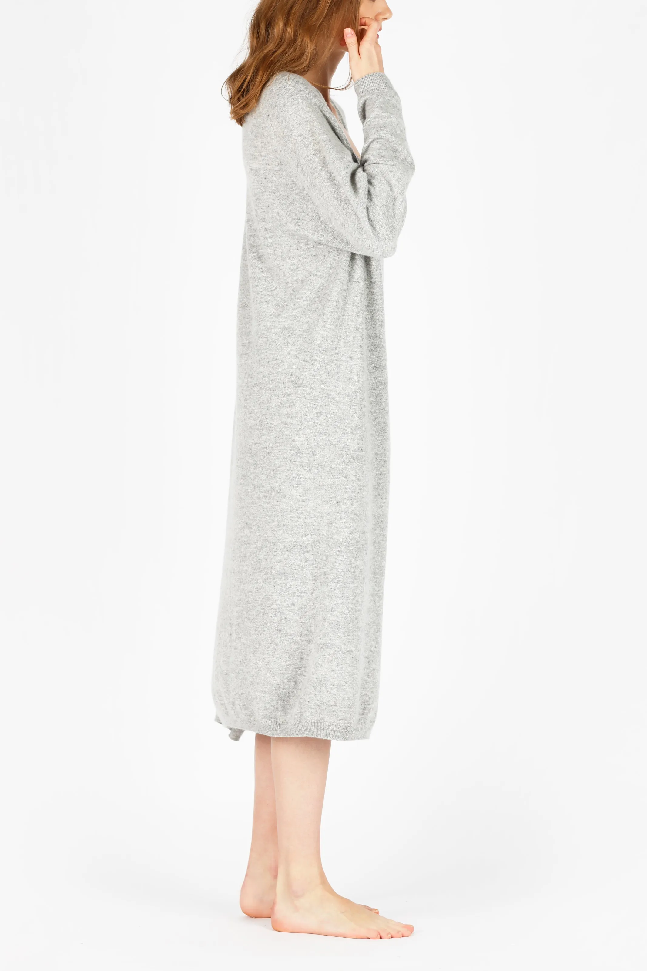 Grey 3D-printed Cashmere Long Cardigan