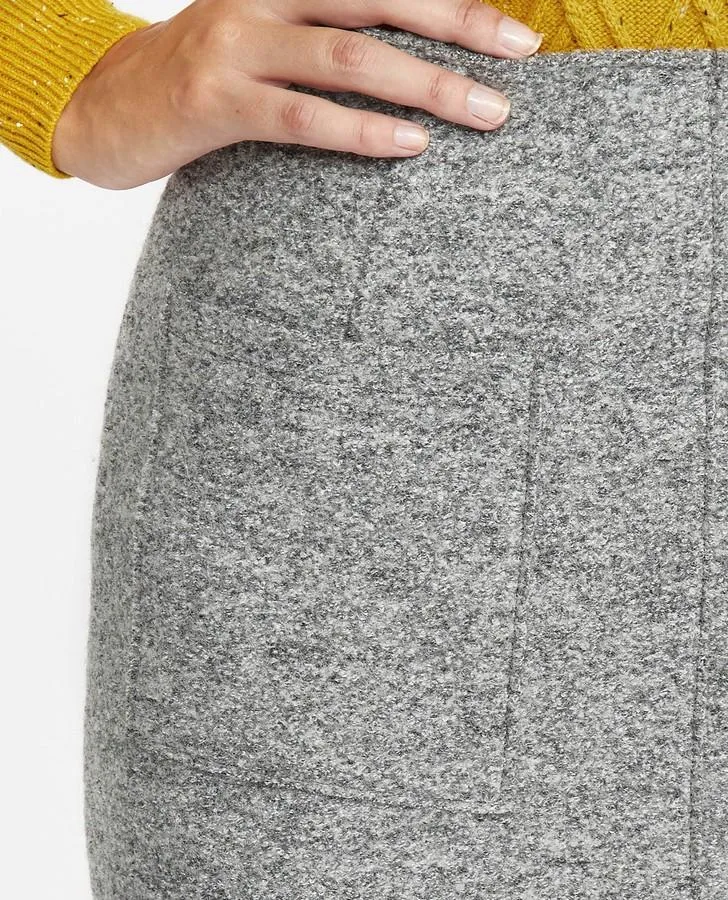 Grey Midi Boiled Wool Pencil Skirt