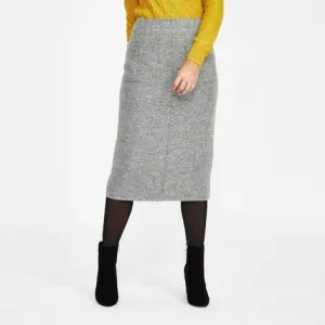 Grey Midi Boiled Wool Pencil Skirt