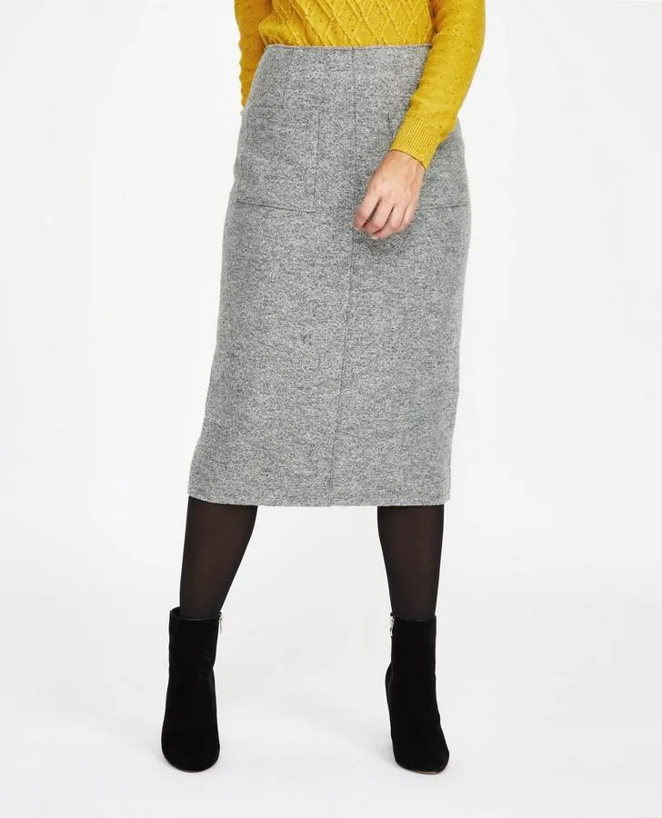 Grey Midi Boiled Wool Pencil Skirt